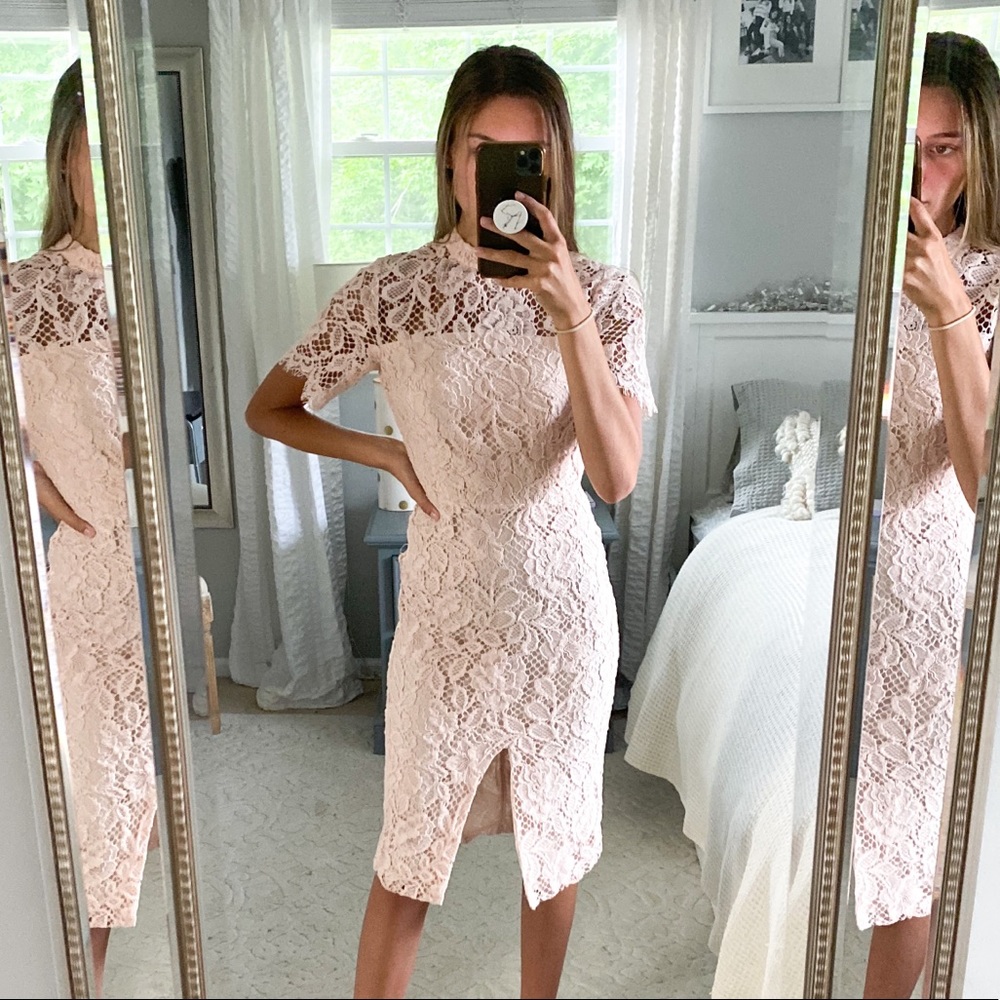 ALEXIS Ardella blush pink lace midi dress